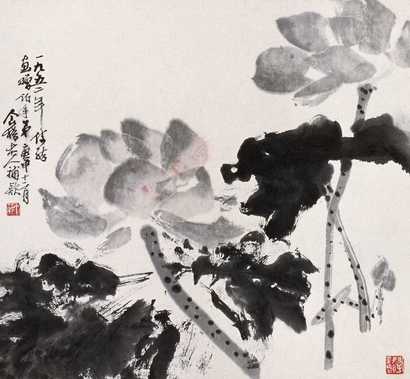 王个簃 水墨荷花 立轴